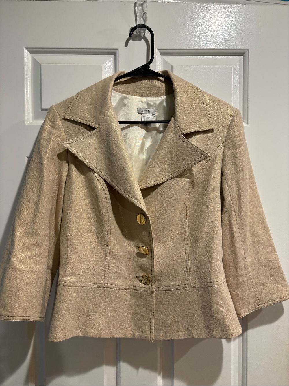 Cache blazer jacket beige shimmery gold sz M vintage Y2K